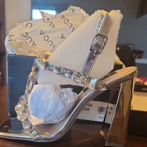 Aqua Silver Embellished Heeled Sandals